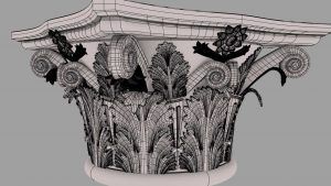 Modelo 3D - Capitel corintio - En perspectiva con isocurvas de superficies